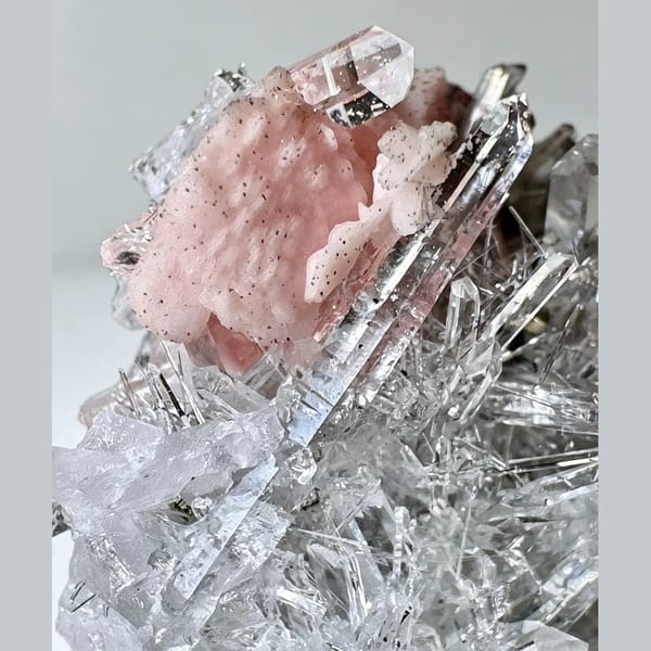 Rhodochrosite with Apatite on Quartz 3.0 cm — alternate view