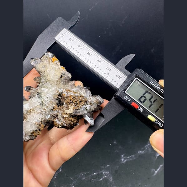 Pale smoky quartz crystal cluster with dark epidote — alternate view