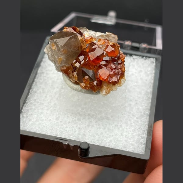Garnet with smoky quartz from Fujian — detail view