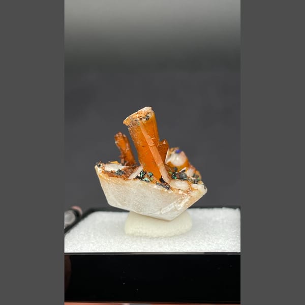 Quartz with azurite and malachite from Morocco — alternate view