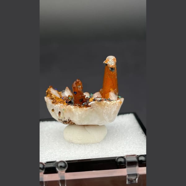 Quartz with azurite and malachite from Morocco — alternate view