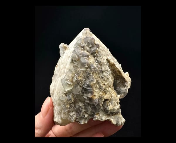 Complete front of smoky green fluorite on white candle quartz, Inner Mongolia