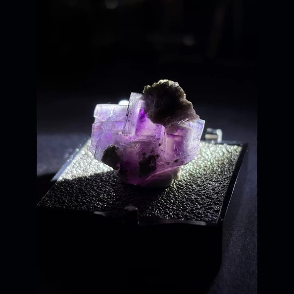 Purple fluorite with pyrite and mica from Yaogangxian — alternate view