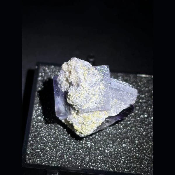Purple fluorite with pyrite and mica from Yaogangxian — alternate view