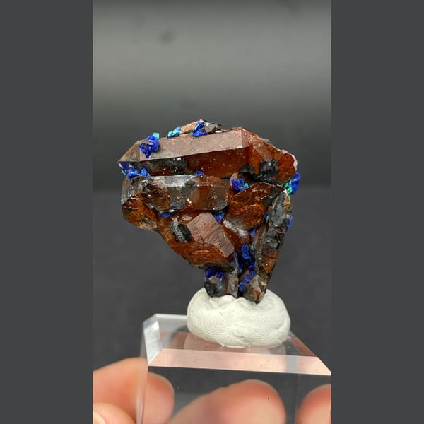 Quartz with blue azurite sprays and malachite from Morocco — alternate view