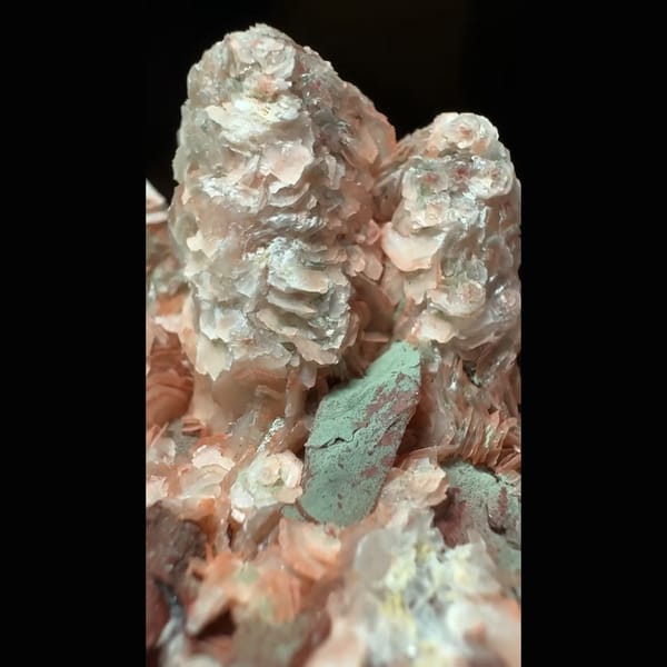 Sparkly quartz with salmon-pink petal calcite from Inner Mongolia — alternate view