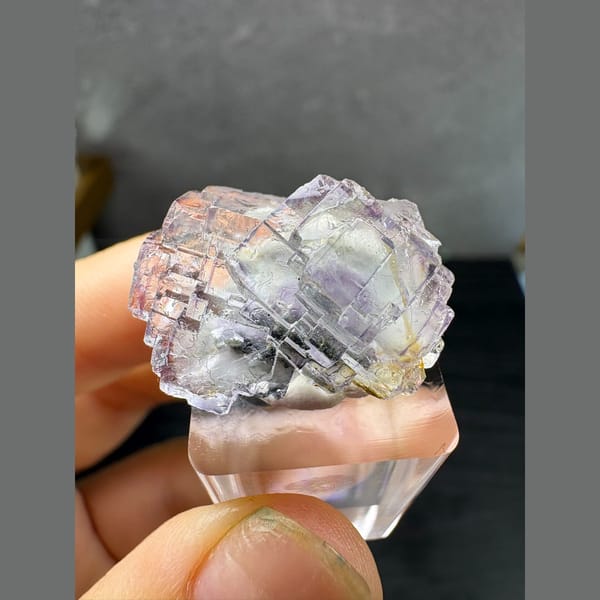 Lilac phantom fluorite with wolframite from Yaogangxian — complete view