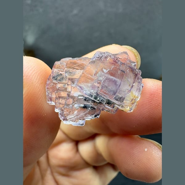 Lilac phantom fluorite with wolframite from Yaogangxian — alternate view