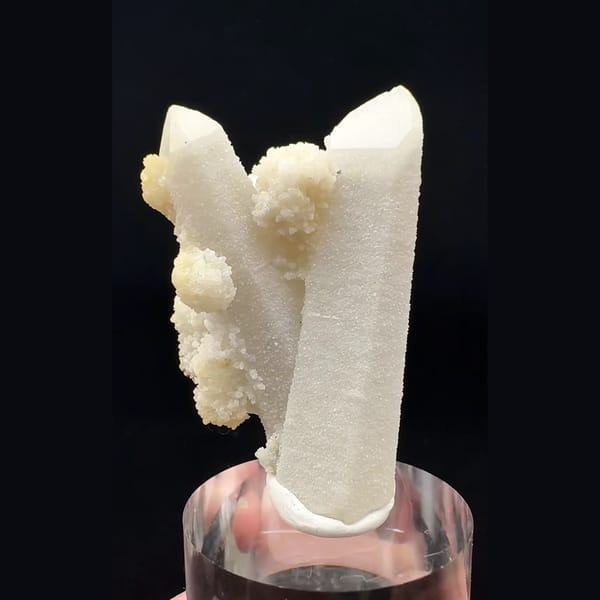 Sparkly white quartz with cream calcite balls from Inner Mongolia — alternate view