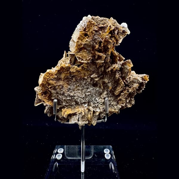 Golden bladed barite rosette with white dolomite from Sanmenxia, Henan — alternate view