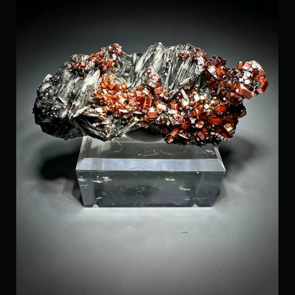 Orange-Red Vanadinite with Barite 5.3 cm — complete view