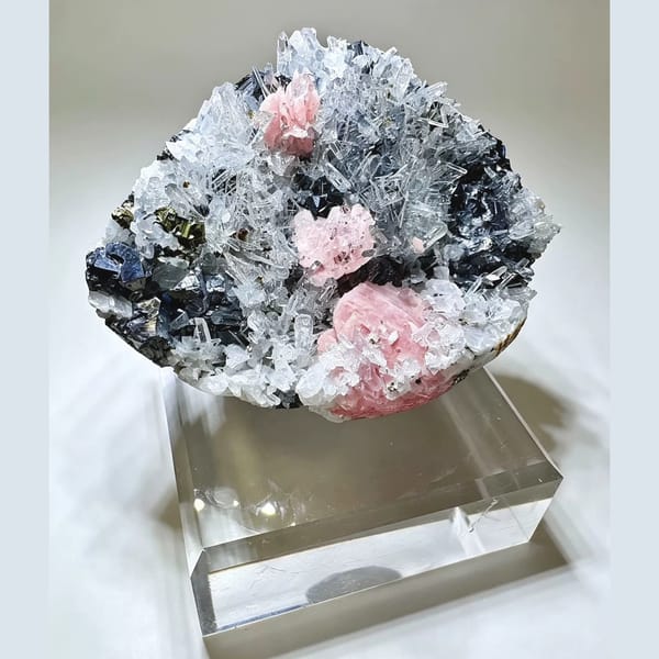 Rhodochrosite with Quartz, Galena and Pyrite 6.5 cm — alternate view
