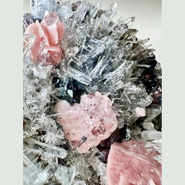 Rhodochrosite with Quartz, Galena and Pyrite 6.5 cm — detail view