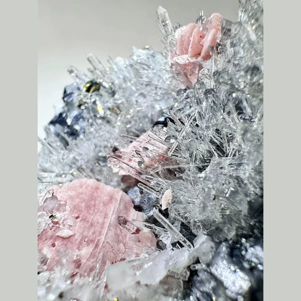 Rhodochrosite with Quartz, Galena and Pyrite 6.5 cm — detail view