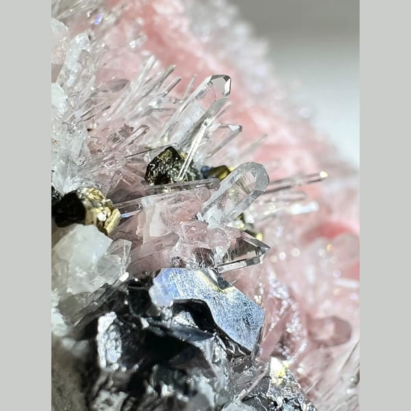 Rhodochrosite with Quartz, Galena and Pyrite 6.5 cm — detail view