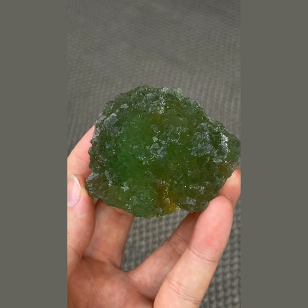 Large stepped apple green fluorite cluster from Henan — alternate view