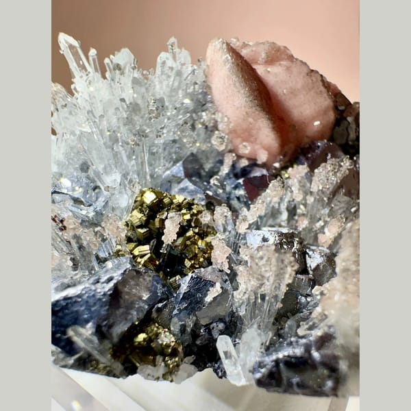 Rhodochrosite with Quartz, Galena and Pyrite 8.0 cm — alternate view