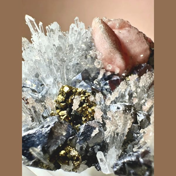 Rhodochrosite with Quartz, Galena and Pyrite 8.0 cm — alternate view