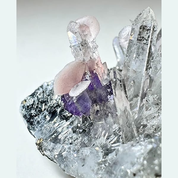 Rhodochrosite with Violet Apatite and Quartz 3.0 cm — alternate view