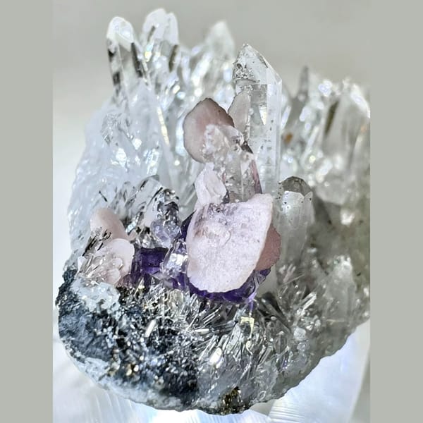 Rhodochrosite with Violet Apatite and Quartz 3.0 cm — alternate view