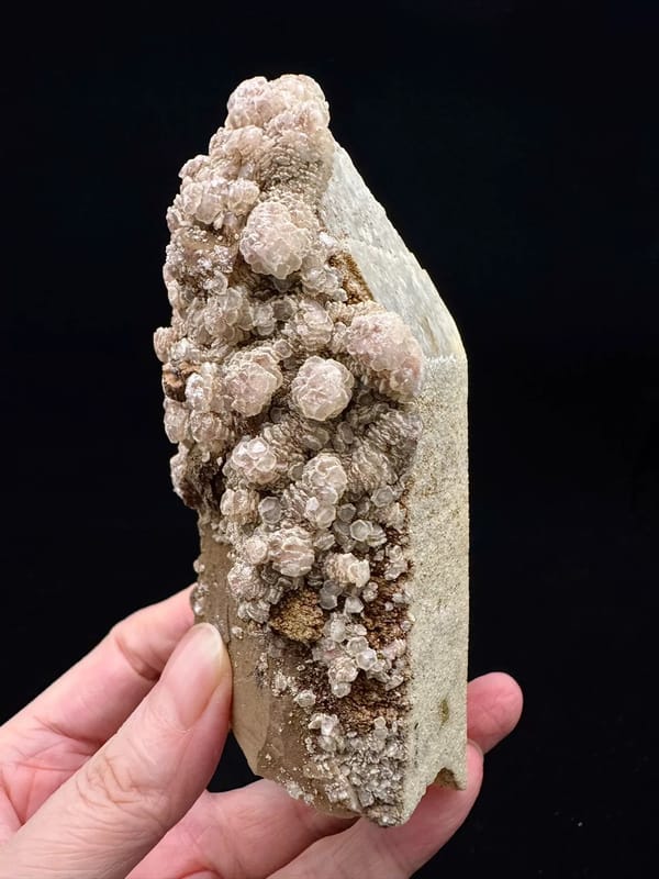 Dark Pink Calcite on Quartz — Inner Mongolia — right-side profile