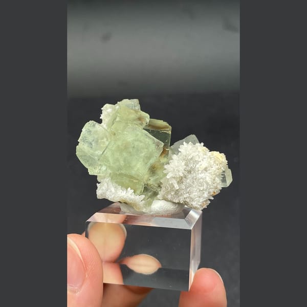 Icy sunny yellow-green fluorite with quartz from Fujian — alternate view