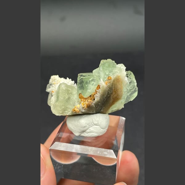Icy sunny yellow-green fluorite with quartz from Fujian — detail view