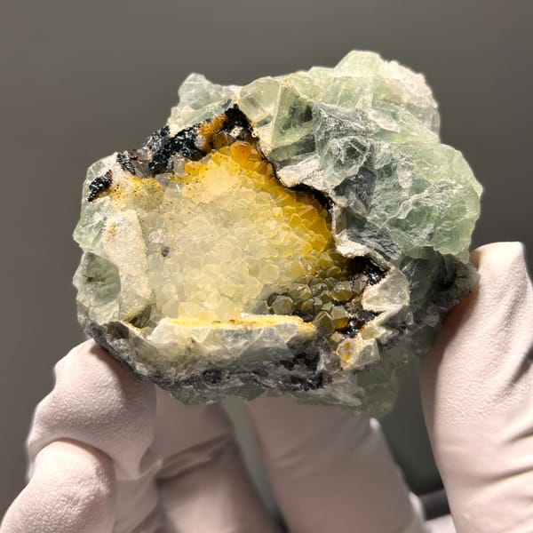 Sugary Fujian fluorite — detail view