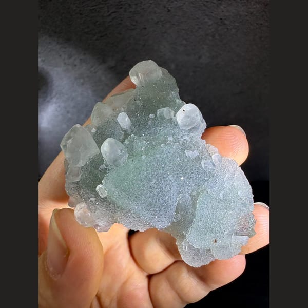 Pale green octahedral fluorite with sugary quartz and calcite from Fujian — complete view