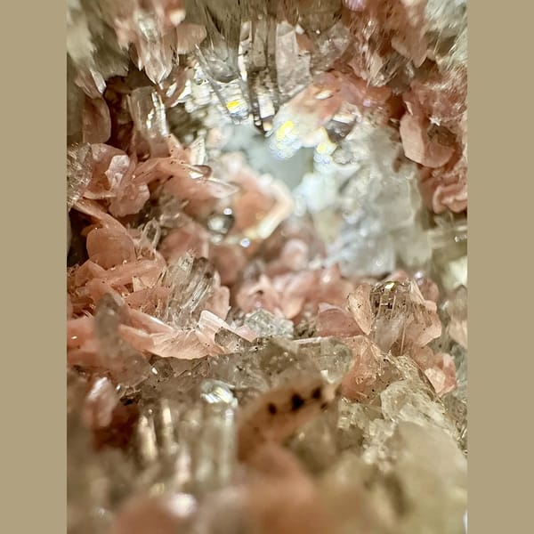 Pink Rhodochrosite Petals with Quartz 5.0 cm — detail view