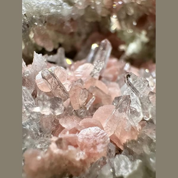 Pink Rhodochrosite Petals with Quartz 5.0 cm — detail view