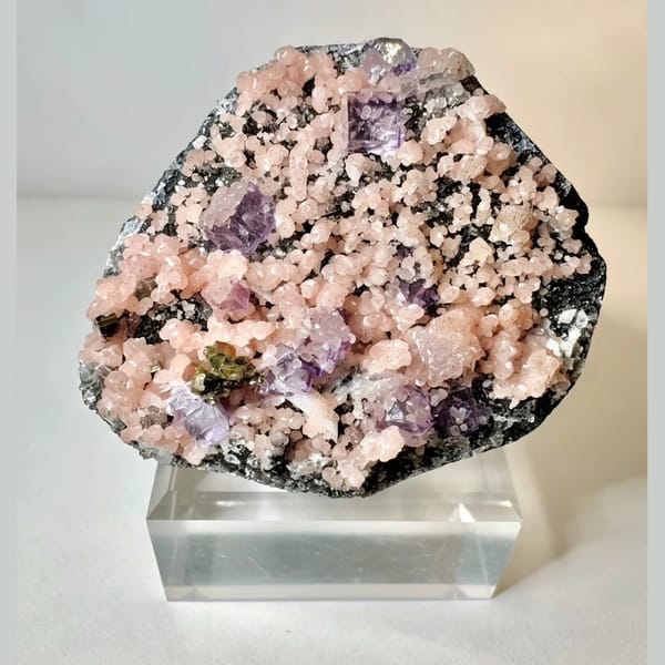 Rhodochrosite with Purple Fluorite 5.0 cm — complete view