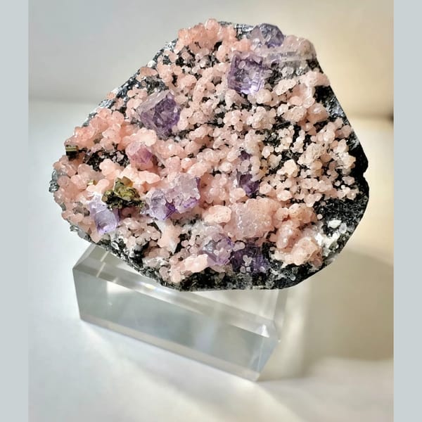Rhodochrosite with Purple Fluorite 5.0 cm — alternate view