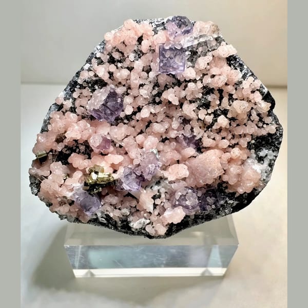 Rhodochrosite with Purple Fluorite 5.0 cm — alternate view