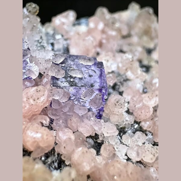 Rhodochrosite with Purple Fluorite 5.0 cm — detail view