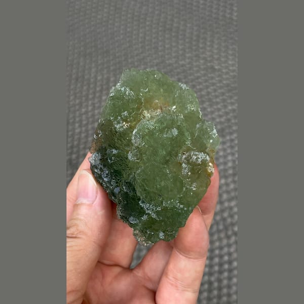 Stepped apple green fluorite from Henan — detail view