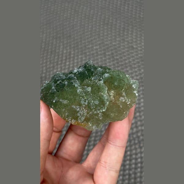 Stepped apple green fluorite from Henan — detail view