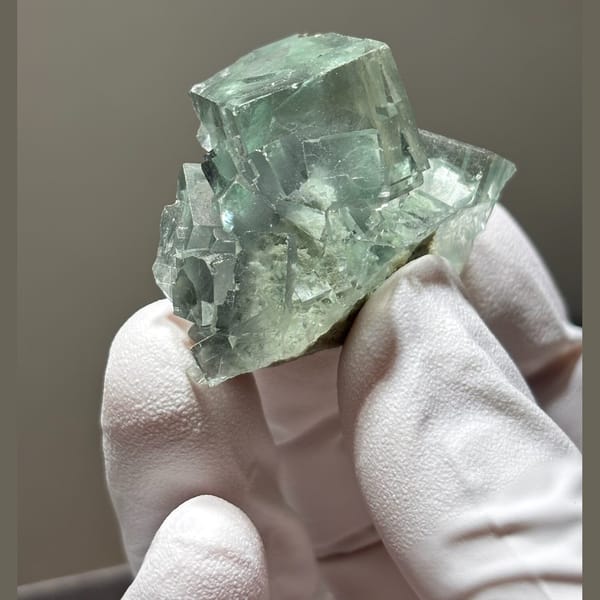 Face-worn Xianghualing fluorite — complete view