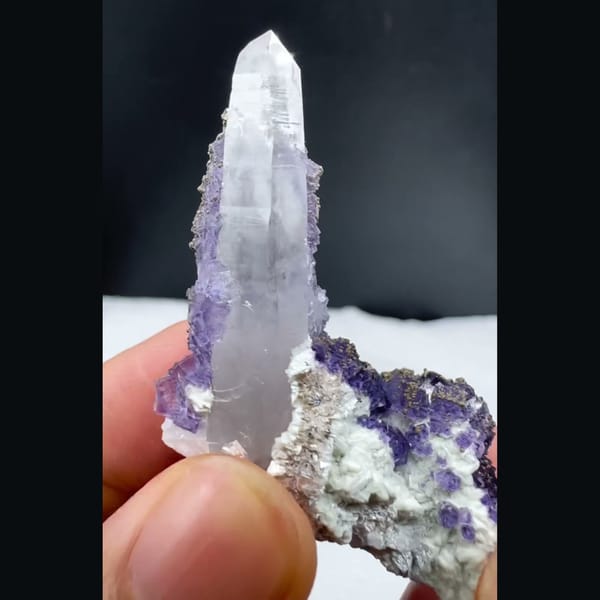 Quartz with Purple Sugary Fluorite Yaogangxian 4.1 cm — detail view