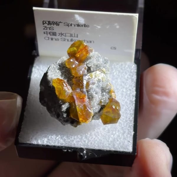 Gemmy Orange Sphalerite on Sparkling Matrix — Shuikoushan, Hunan, China, natural mineral specimen, photo 1 of 3