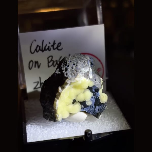 Yellow Botryoidal Calcite on Basalt — Zhejiang, China, natural mineral specimen, photo 1 of 3