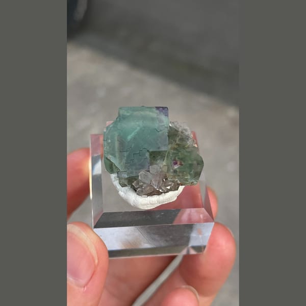Green fluorite with quartz A from Hebei — alternate view