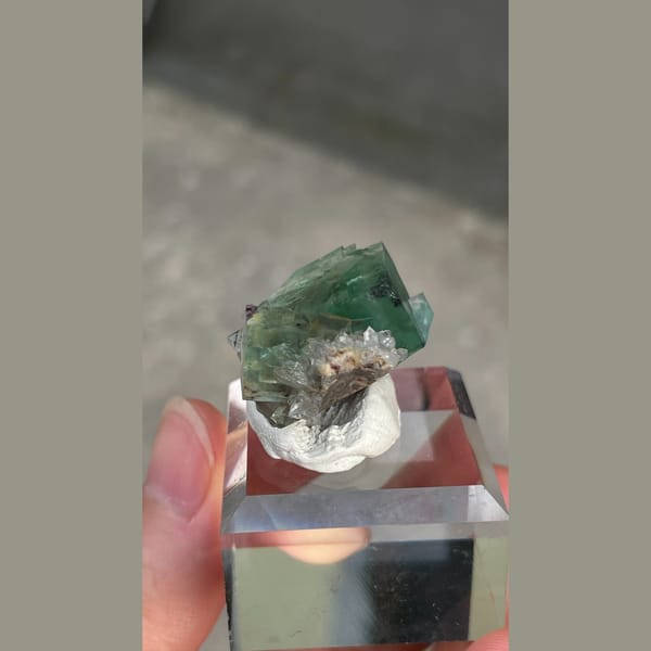 Green fluorite with quartz A from Hebei — alternate view