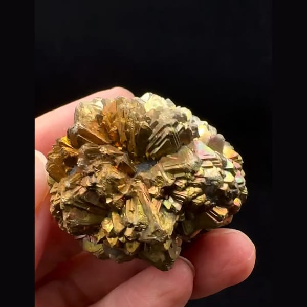 Round pyrite after marcasite ball with iridescent tarnish from Pakistan — alternate view