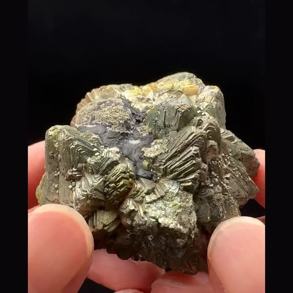 Bladed pyrite after marcasite rosette with rainbow tarnish from Pakistan — alternate view