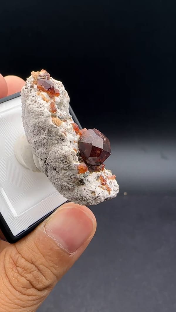 Complete side profile showing the matrix thickness and projecting garnet, original video39.5seconds