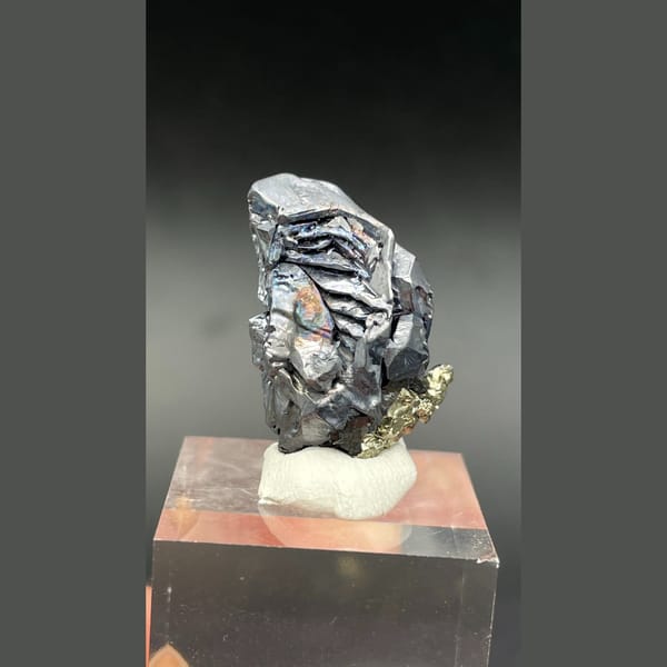 Skeletal stepped metallic galena crystal from Bulgaria — complete view