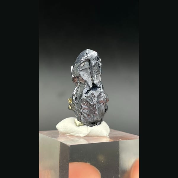 Skeletal stepped metallic galena crystal from Bulgaria — detail view