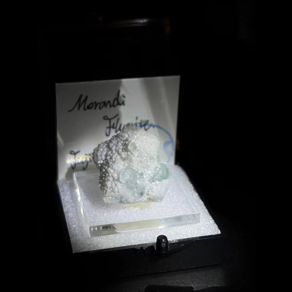 Old-stock Morandi fluorite with needle quartz — alternate view