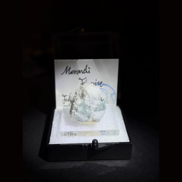 Old-stock Morandi fluorite with needle quartz — alternate view